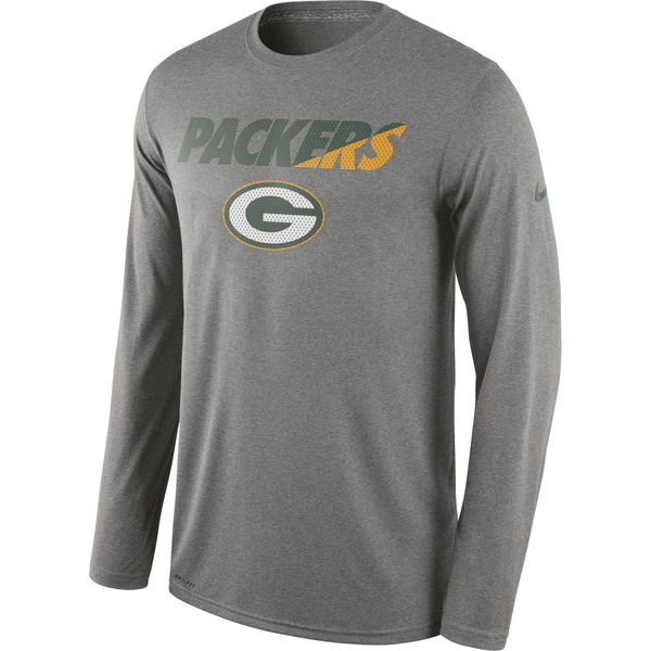 Men NFL Green Bay Packers Nike Legend Staff Practice Long Sleeve Performance TShirt  Heather Gray
